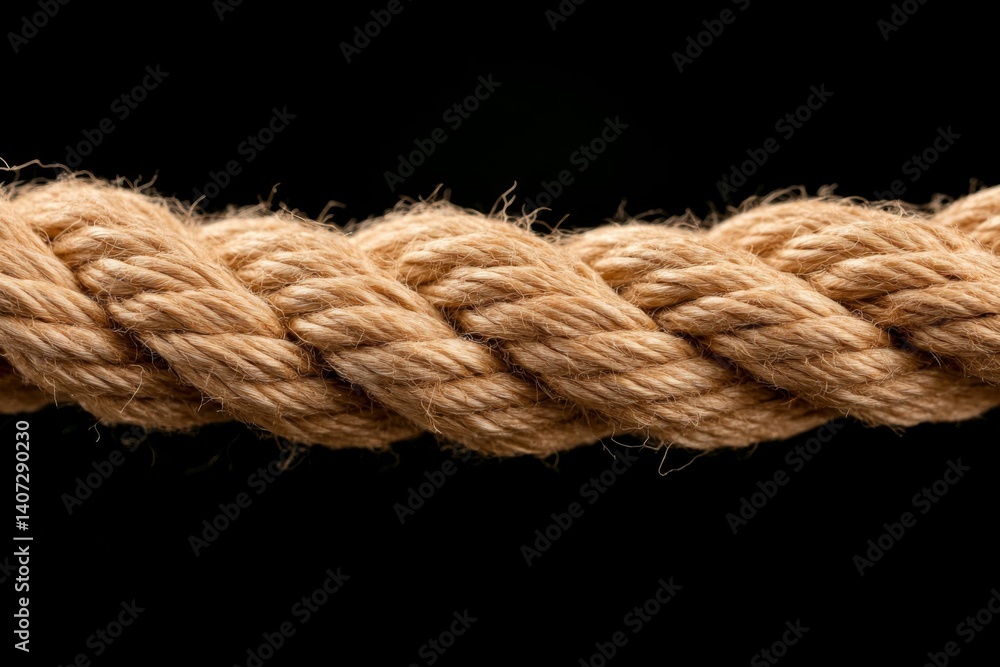 Detailed view of a thick rope highlighting its tightly woven fibers in striking monochromatic lighting, creating a strong visual contrast against a dark background Detailed view of a thick rope highlighting its tightly woven fibers in striking monochromatic lighting, creating a strong visual contrast against a dark background