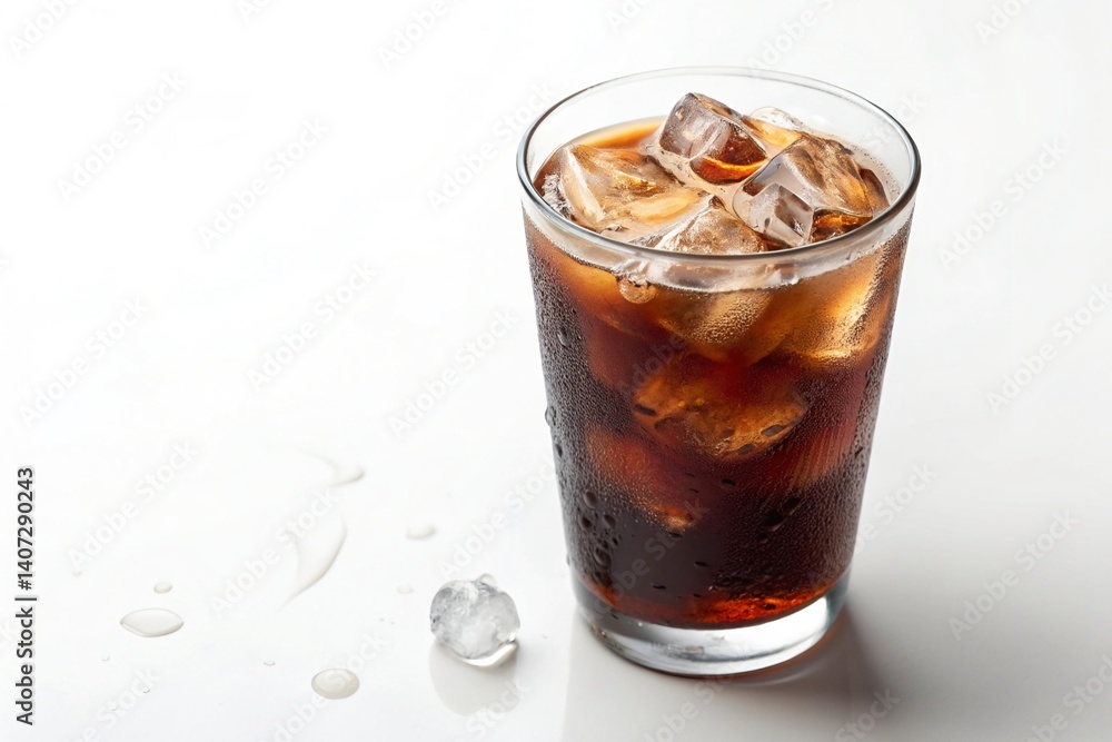 glass of cola with ice white background glass of cola with ice white background