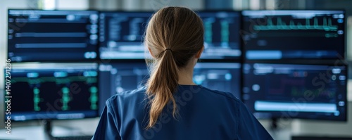 Monitoring medical data hospital control room digital display screens healthcare environment professional perspective