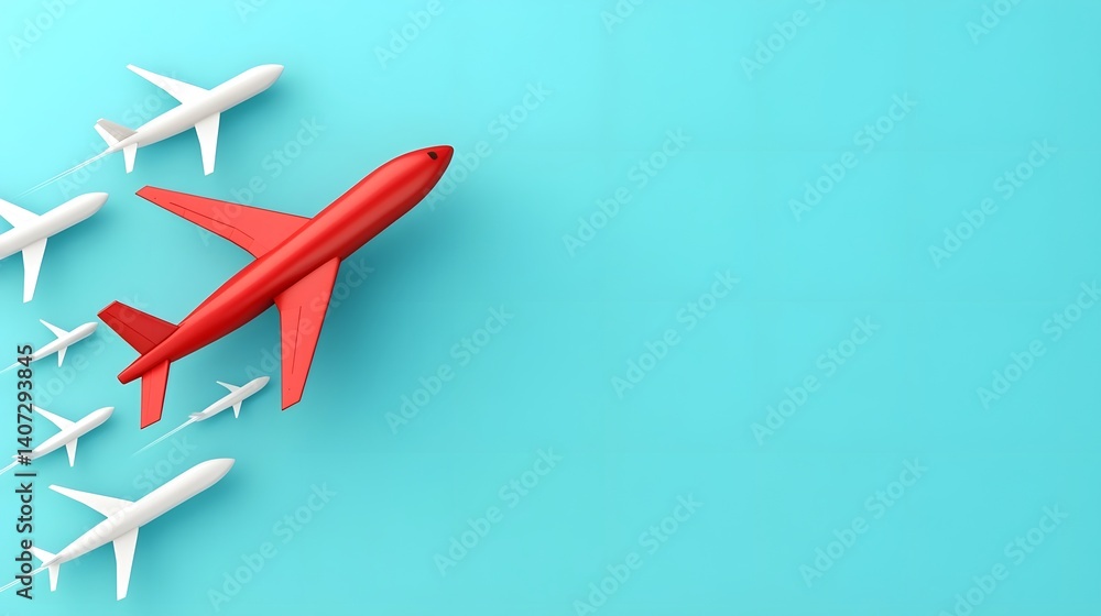 Red Plane Leading White Planes in Inspiring Air Takeoff and Vision Red Plane Leading White Planes in Inspiring Air Takeoff and Vision