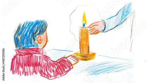 Obraz na płótnie Child receiving a candle, feeling curious, in a warm setting w salonie