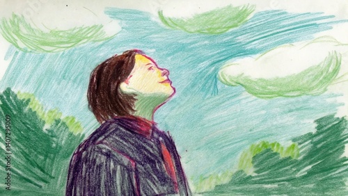 Obraz na płótnie Person gazing at the sky with hope in a vibrant landscape w salonie