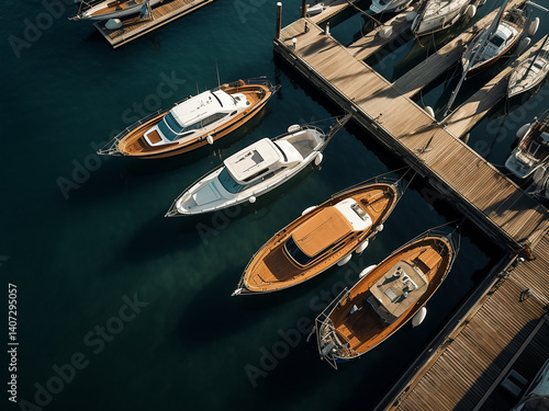 Marina with peaceful boats mooring and docks neatly organized for easy water access