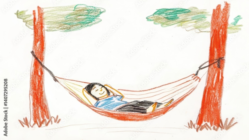 Person relaxing in a hammock under trees