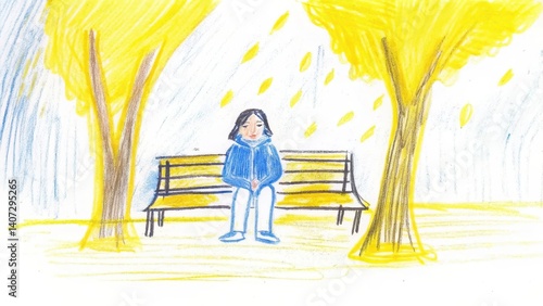 Person sitting alone on a bench in an autumn park  