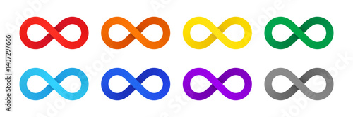 Colorful infinity symbols, colors of the rainbow. Vector