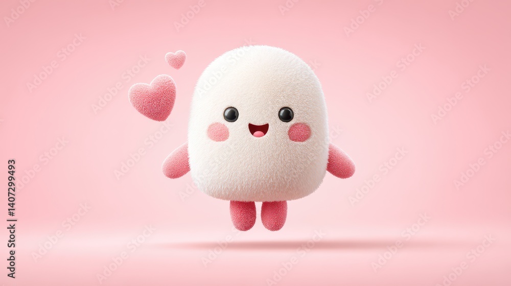 A cheerful and adorable plush character with rosy cheeks, emitting positivity and joy, surrounded by hearts. Perfect for conveying love and happiness in creative projects. A cheerful and adorable plush character with rosy cheeks, emitting positivity and joy, surrounded by hearts. Perfect for conveying love and happiness in creative projects.