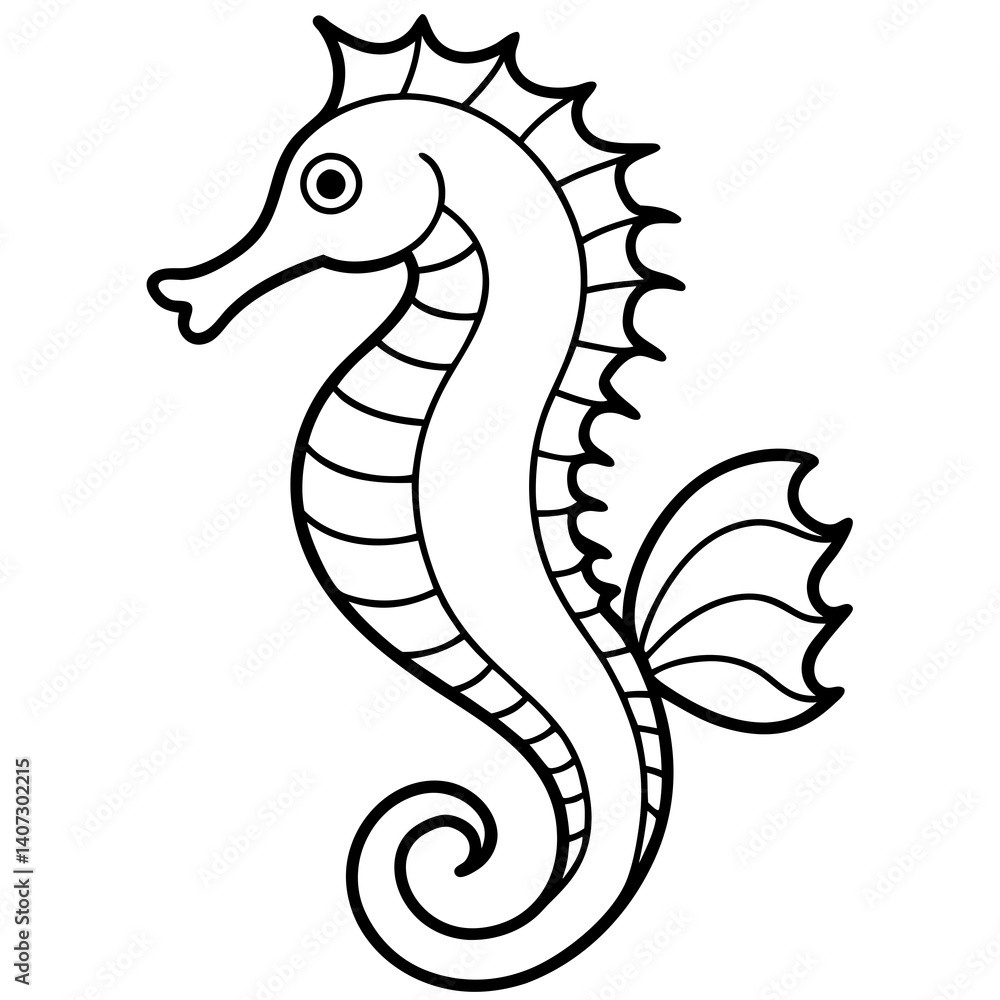 Fototapeta premium Seahorse Silhouette in Clean Line Art