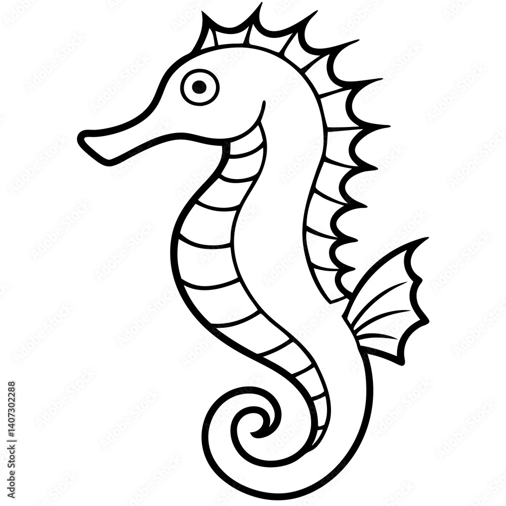 Naklejka premium Seahorse Silhouette in Clean Line Art