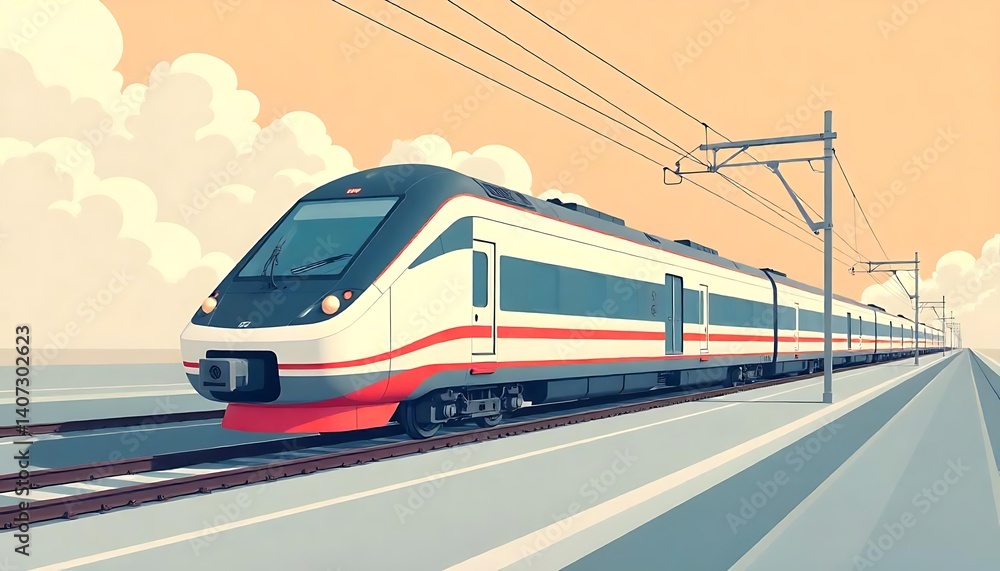 Naklejka premium minimalistic art of bullet train flat drawing train seen from the front prepares to carry passengers quickly, safe, comfortable to their destination created with generative ai