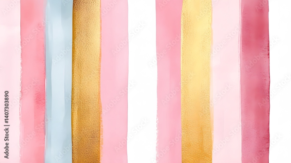 Elegant Watercolor Painted Vertical Stripe Pattern with Golden and Pastel Tones Elegant Watercolor Painted Vertical Stripe Pattern with Golden and Pastel Tones