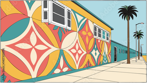 Bright, geometric street art in Venice Beach – Los Angeles, CA, USA
