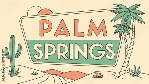 Vintage-style Palm Springs sign with desert backdrop – California, USA
