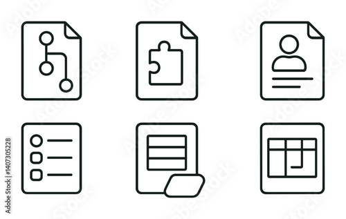 outline vector icons of school teamwork: group project, student circle, shared desk, puzzle pieces, brainstorm icon, helping hands, team trophy, high five icon. No text. The icons should be clean.
