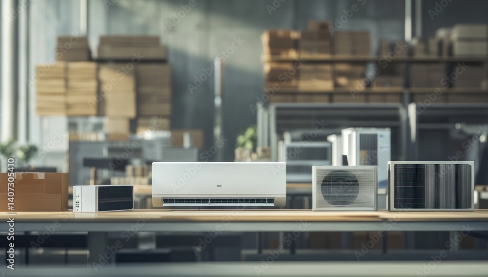Modern Air Conditioning Units in Warehouse Setting Modern Air Conditioning Units in Warehouse Setting