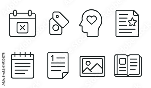 outline vector icons of phone storage: internal memory, SD card, file folder, cloud backup, storage bar, used space, free space, recycle bin. No text. The icons should be clean. isolated transparent