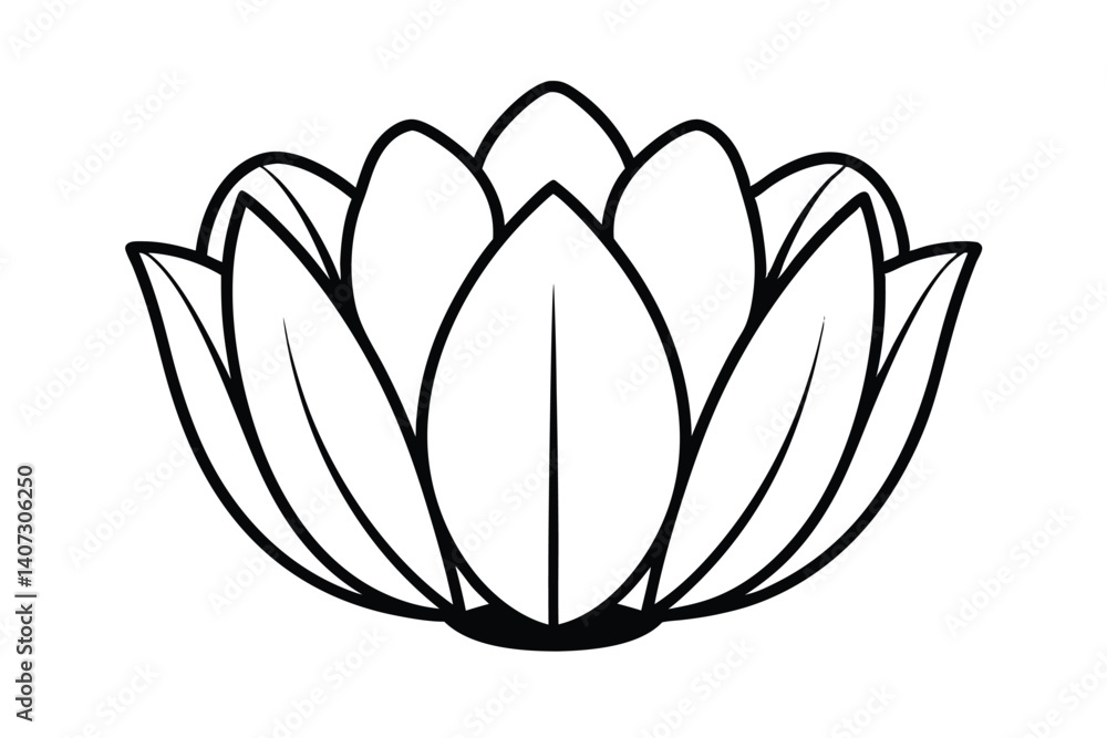 Stylized Lotus Flower Illustration Design With Smooth Black Outlines On White Background For Print Stylized Lotus Flower Illustration Design With Smooth Black Outlines On White Background For Print