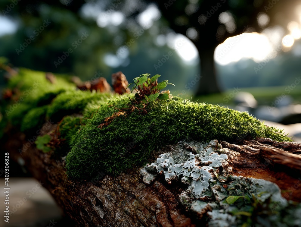 Lush Green Moss Growing on Tree Log Nature Scene Close-Up Photography Forest Environment Tranquil Viewpoint Biophilic Concept Lush Green Moss Growing on Tree Log Nature Scene Close-Up Photography Forest Environment Tranquil Viewpoint Biophilic Concept