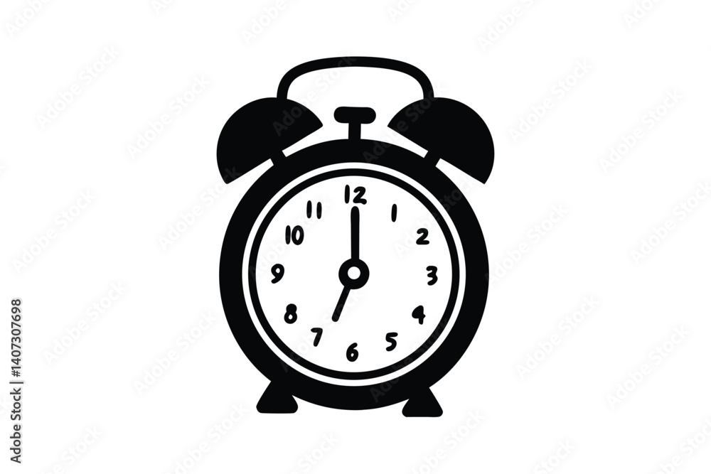 Black Silhouette Of Alarm Clock At Seven Oclock On White Background Simple Time Symbol Black Silhouette Of Alarm Clock At Seven Oclock On White Background Simple Time Symbol