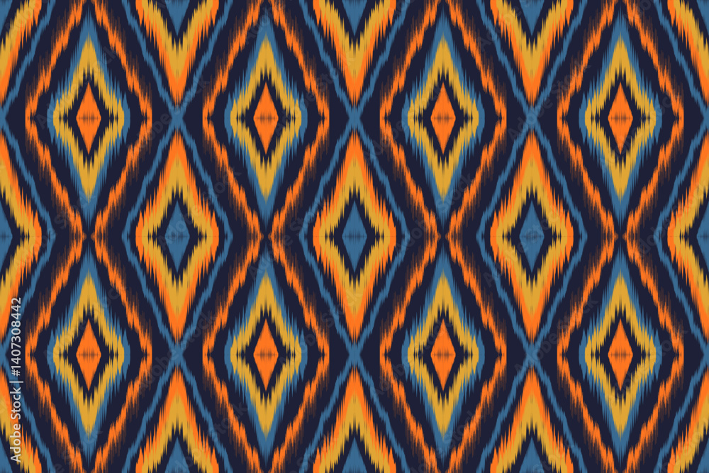 Fototapeta premium Ethnic ikat seamless pattern abstract pattern vector design for fabric block print