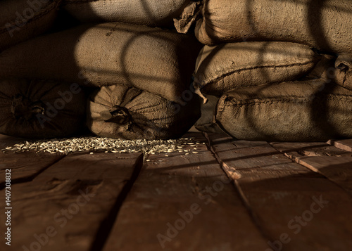 Obraz na płótnie Indoor Wood Floor And Hessian Sack Stage w salonie
