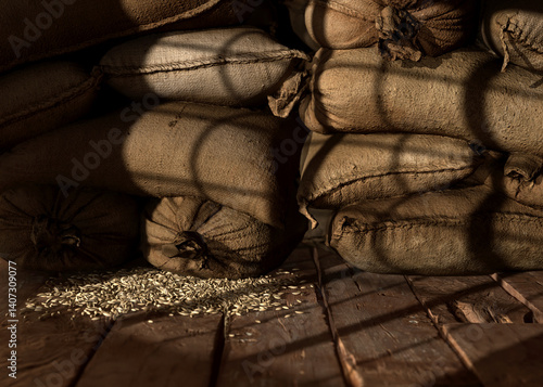 Obraz na płótnie Indoor Wood Floor And Hessian Sack Stage w salonie