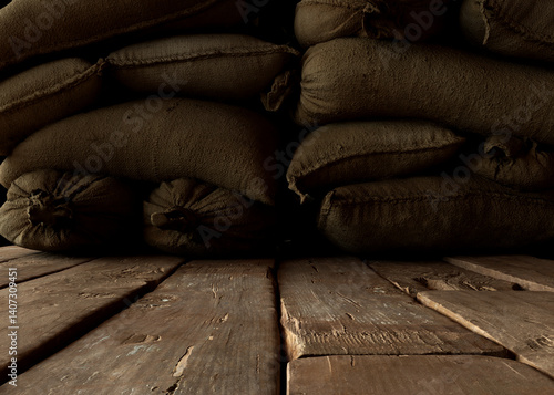 Obraz na płótnie Indoor Wood Floor And Hessian Sack Stage w salonie
