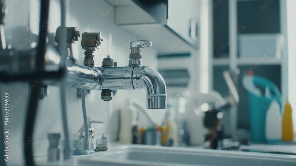 Plumber installing washing machine hookup. Featuring plumbing installation and home appliances Plumber installing washing machine hookup. Featuring plumbing installation and home appliances