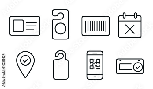 outline vector icons of parking signs: P symbol, no parking sign, reserved spot, disabled parking, visitor parking, time limit sign, permit required, exit. No text. The icons should be clean.