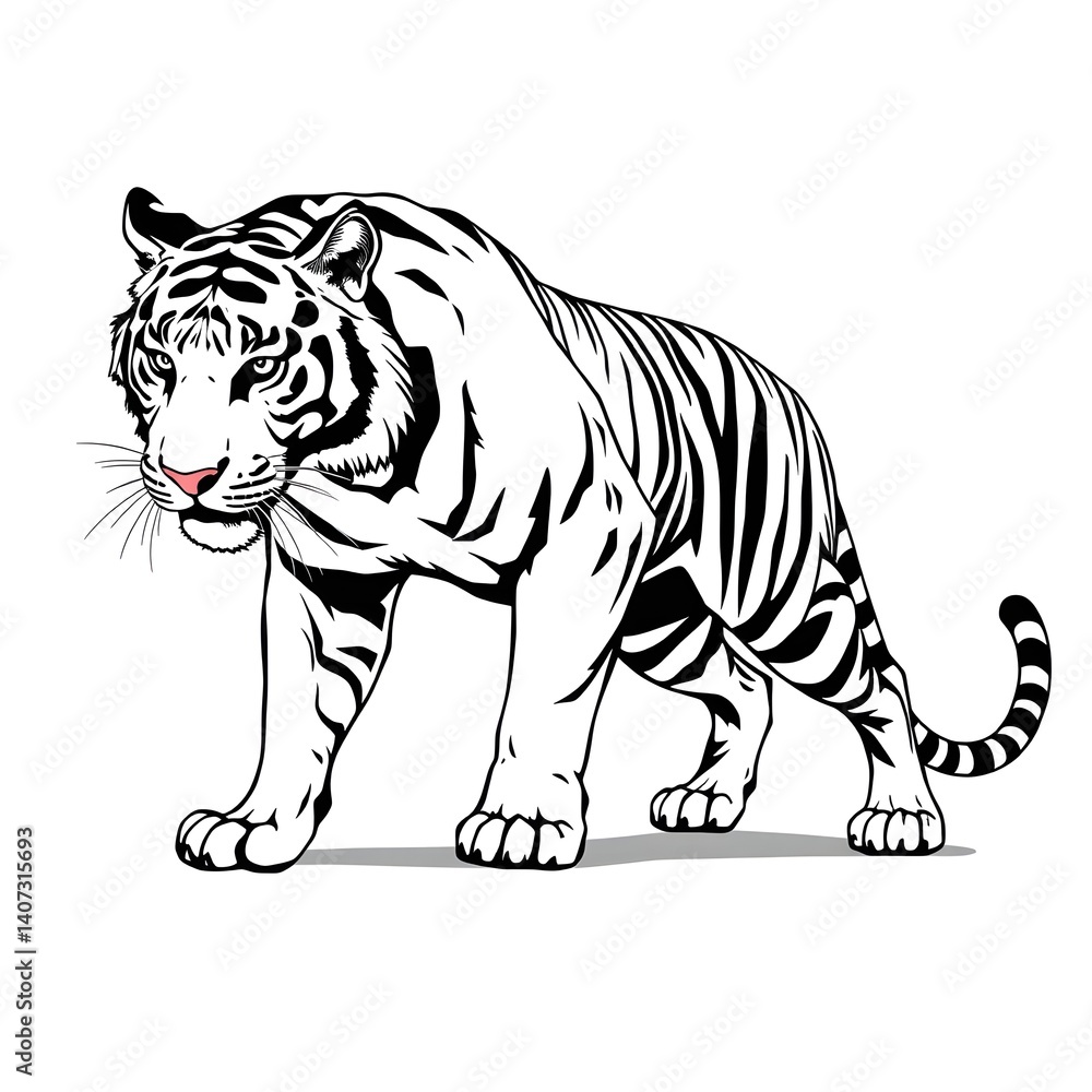 Obraz premium Bold White Tiger Illustration with Black Stripes – Vector Style Art