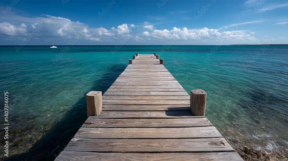 Obraz premium 青い海へ続く木製の桟橋