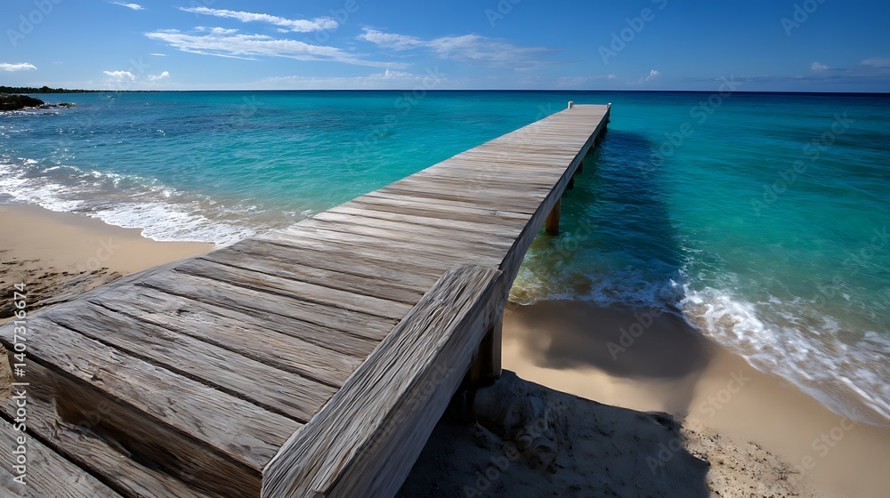 Obraz premium エメラルドグリーンの海に続く桟橋と南国の風景