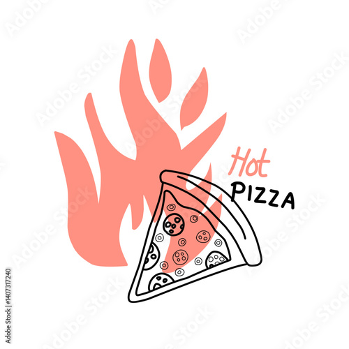 hot fire pizza logo vector design illustration