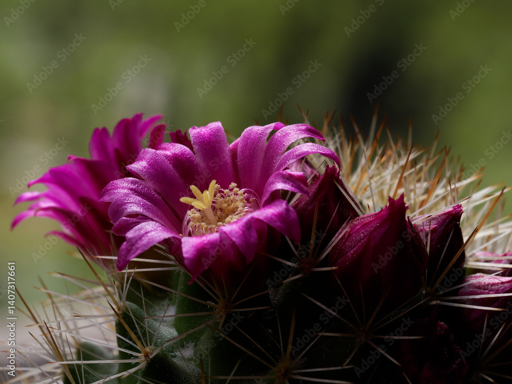 Mammillaria, a flowering cactus at springtime