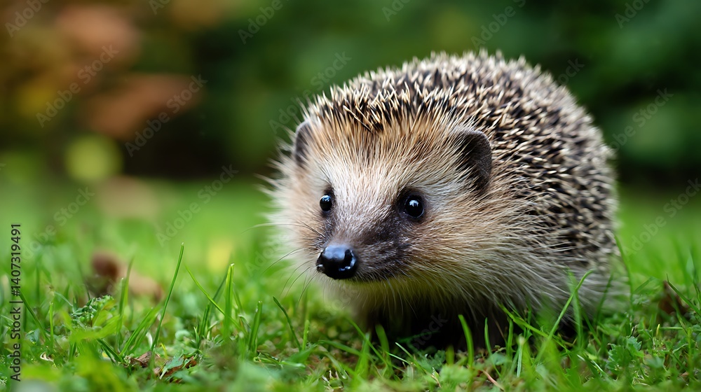 緑の草の中にいる愛らしいハリネズミ 緑の草の中にいる愛らしいハリネズミ