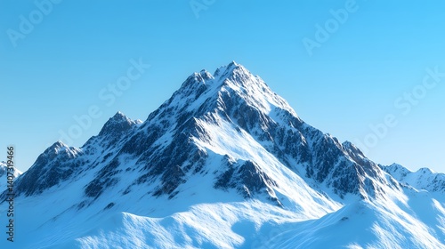 Wallpaper Mural Majestic snow covered mountain peak against clear blue sky, surrounded by winter landscape and bare trees. serene and breathtaking view of nature beauty Torontodigital.ca