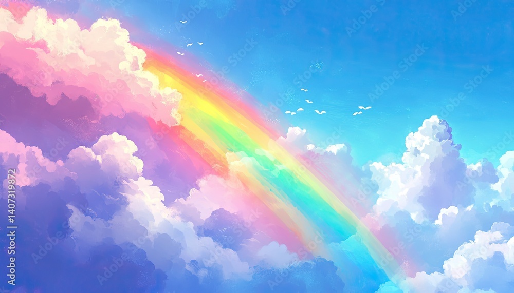 A beautiful rainbow in the sky, surrounded by clouds A beautiful rainbow in the sky, surrounded by clouds