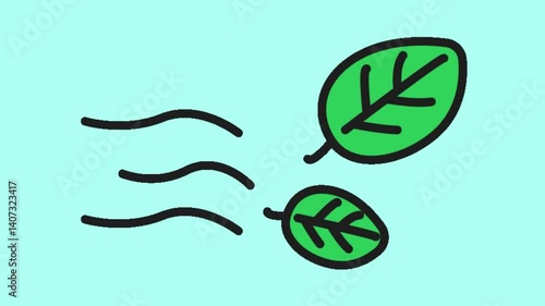 Windy Green Leaf Sketch Animation