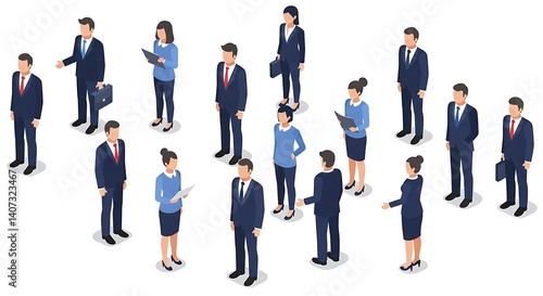 Isometric business people team corporate staff employees workforce group work