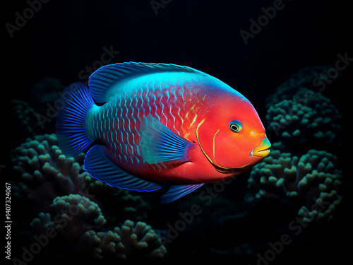 Parrotfish sleeping under a mucus bubble in a coral alcove, safeguarding itself overnight
