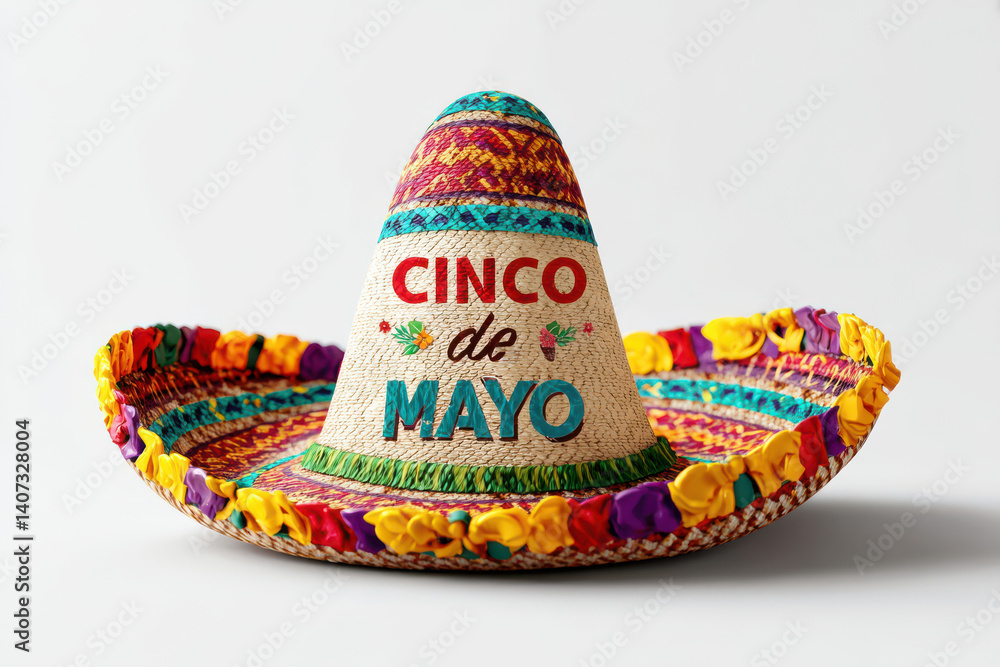 Naklejka premium A mexican sombrero hat with Cinco de Mayo festival text