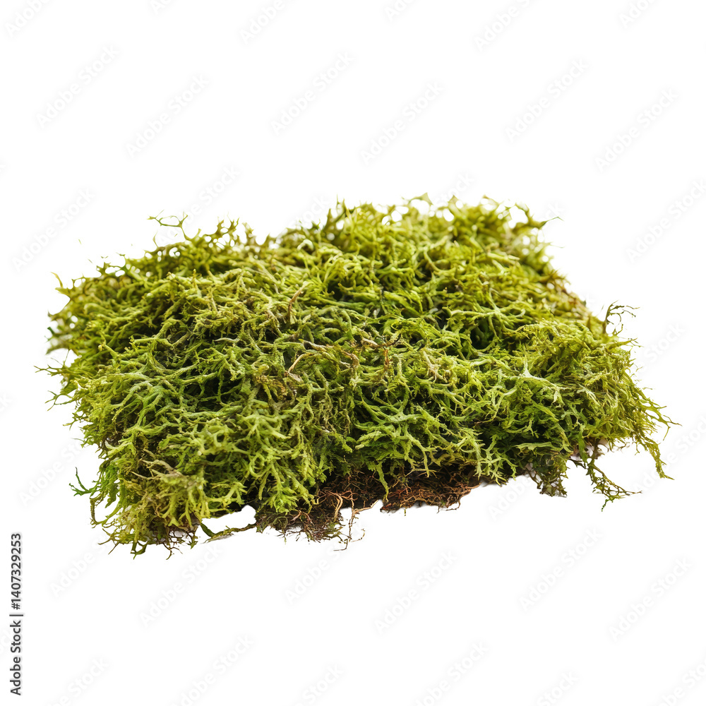 Lush green moss isolated on a transparent background showcasing its intricate textures and vibrant color variations, green moss is isolated on transparent background Lush green moss isolated on a transparent background showcasing its intricate textures and vibrant color variations, green moss is isolated on transparent background