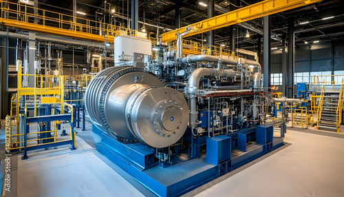 Industrial gas compressor in a modern facility