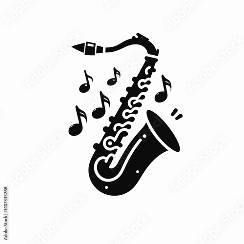 Saxophone Bell Silhouettes in black on a white background