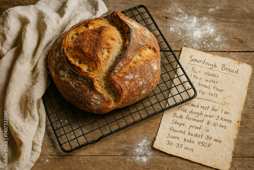 Homemade Sourdough Bread with Handwritten Recipe