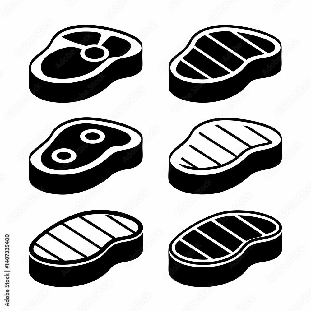 Obraz premium Black and White Steak Vector Icons Set.