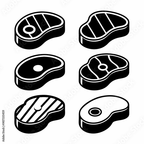 Black and White Steak Vector Icons Set.