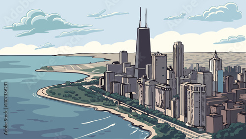 Aerial view of Lake Michigan with Chicago skyline – Illinois
