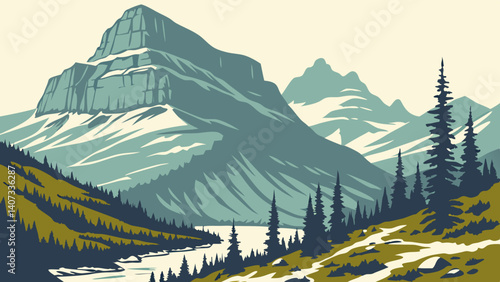 Abstract mountain design of Glacier National Park – Montana

