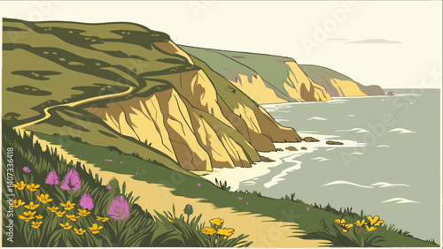 Coastal cliffs and wildflowers at Point Reyes – California
